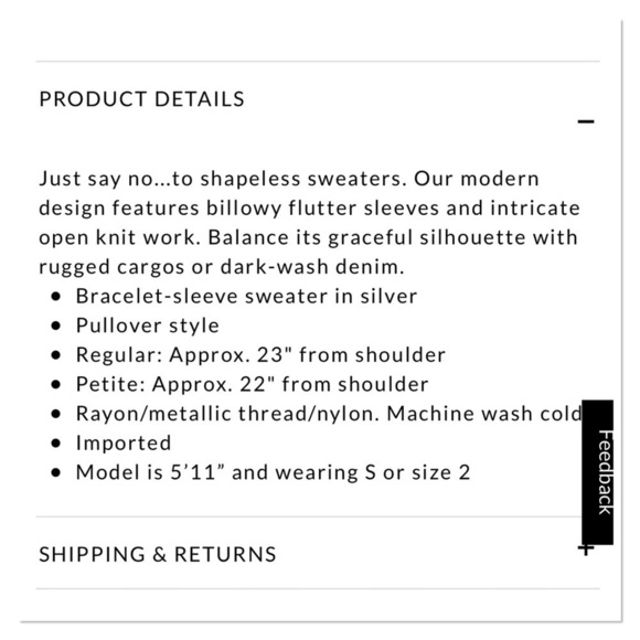 White House Black Market Flutter Sleeve Sweater. P/A886/750 - Picture 9 of 9